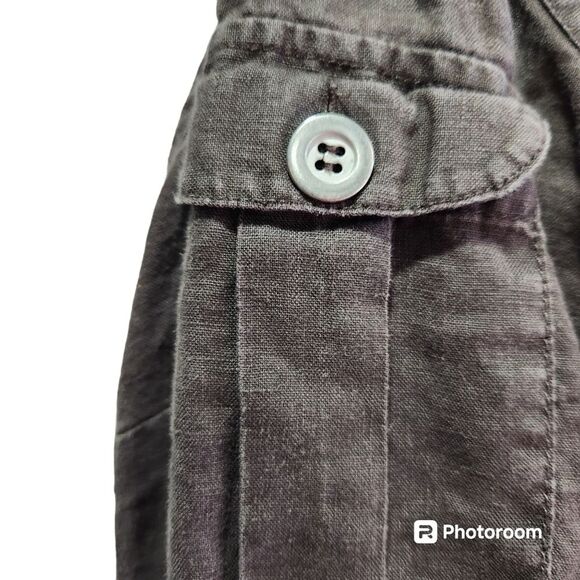 London Jean Shortalls Womens SZ XL Linen Beachy Casual Boho Grunge Raceback Zip - Picture 2 of 5